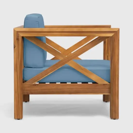 Brava 2pk Acacia Wood Club Chairs - Teak/Blue - Christopher Knight Home: Mid-Century Modern, Weather-Resistant image {2}