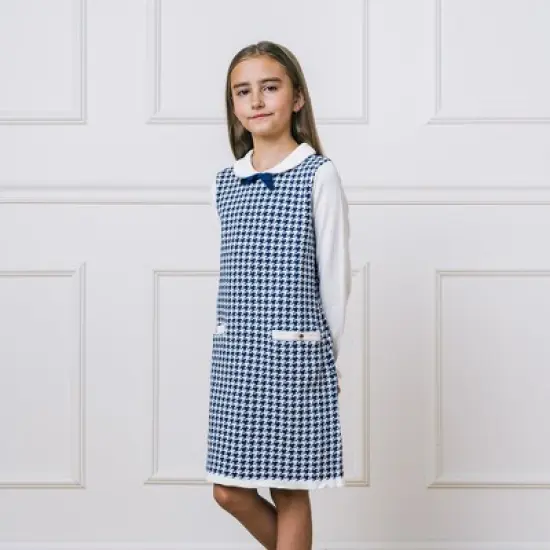 Hope & Henry Girls' Long Sleeve French Blocked Peter Pan Collar Sweater Dress, Toddler image {3}