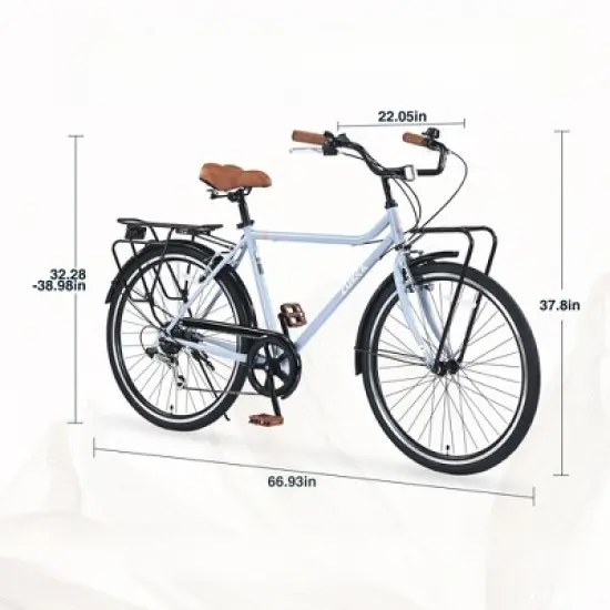 DSVIMOY Bicycles, 26 Inch Vintage Style Bike, 7-Speed Commute Bike with Leather Saddle for Men and Women, Blue, 22.05"*37.8"*66.93" image {1}