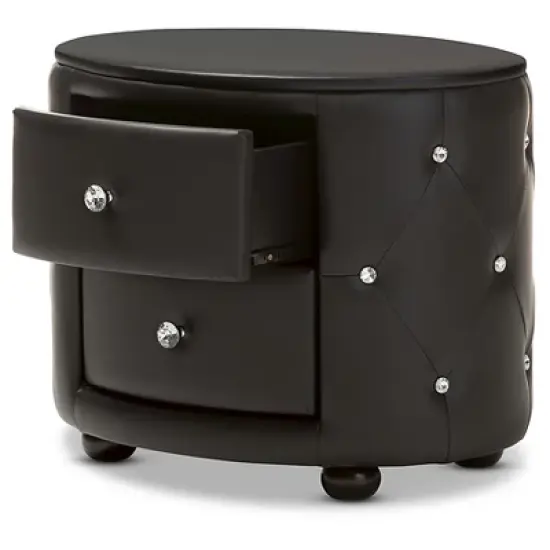 Davina Hollywood Glamour Style Oval 2 - Drawer Faux Leather Upholstered Nightstand - Baxton Studio image {2}