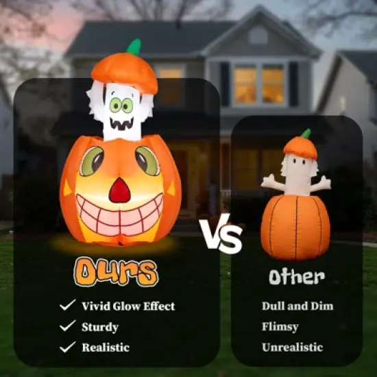 Angel Sar 2.8FT Halloween Inflatable Pumpkin Ghost, Animated LED Lighted Decor, Outdoor Indoor Yard Party Garden Decoration image {9}
