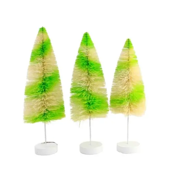 Bethany Lowe 12.0 Inch Lime Stripes Delight Halloween Decorative Tree Set , Halloween Decor Bottle Brush Trees (3PC) image {1}