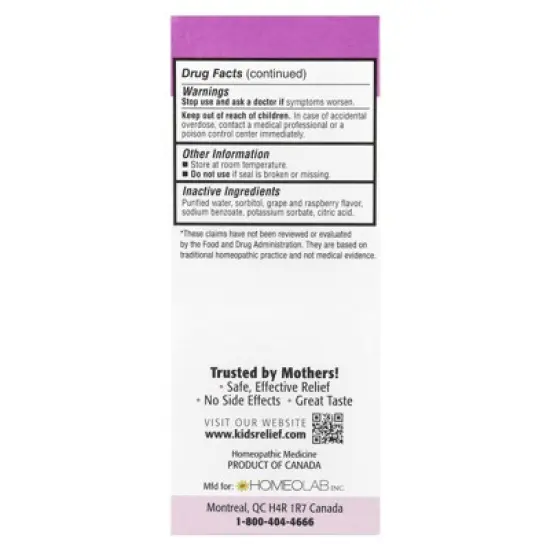 Homeolab USA Kids Relief&reg;, Syrup with Calming Effect, 0-12 Years, Grape, 3.4 fl oz (100 ml) image {2}