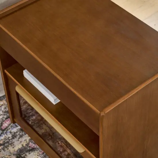 Kumasinova Wood Nightstand with Charging Station,Mid-Century Night Stand with Drawers&Open Shelf,Bedside Table with USB Ports,Bedroom Furniture image {3}