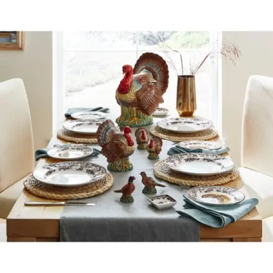 Spode 14oz Turkey-Shaped Gravy Boat with Ladle - Dolomite Thanksgiving Serveware, Large Table Centerpiece, Decorative Serving Bowl, Holiday Soup Bowl image {6}