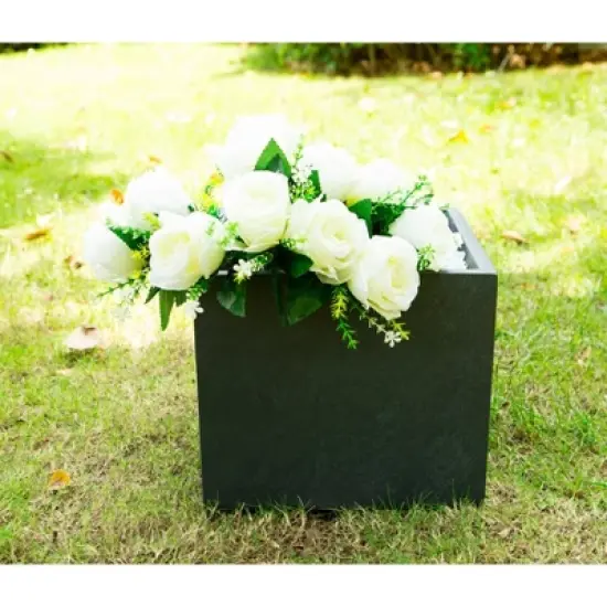 Rosemead Home & Garden, Inc. 12" Wide Kante Lightweight Modern Outdoor Concrete Square Decorative Planter Charcoal Black image {1}