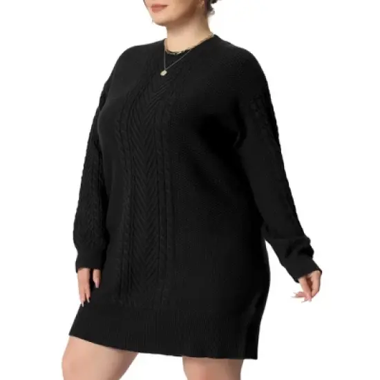 Agnes Orinda Women's Plus Size Long Sleeve Knit Pullover Short Sweater Dresses image {1}