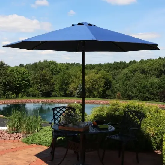 Sunnydaze Outdoor Aluminum Patio Umbrella with Fade-Resistant Canopy and Auto Tilt and Crank - 9' - Navy Blue image {4}