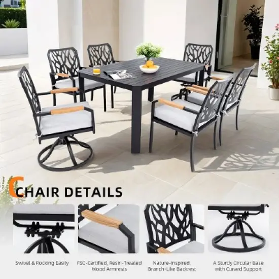 Christopher Knight Home Vale 7 Piece Outdoor Aluminum and Sunbrella Cushions Dining Set with 59" Rectangular Table image {5}