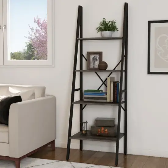 Hastings Home Ladder-Style 4-Tiered Bookcase, Gray image {1}