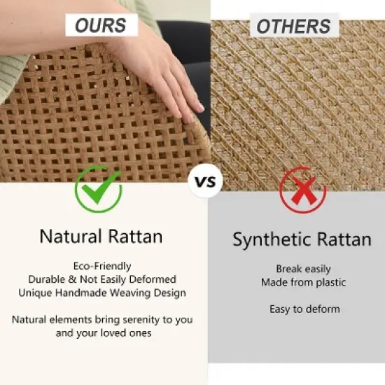 Modern Rattan Dining Chairs, Armchairs with Double-Woven Rattan Back and Beige Upholstered Seat, Natural Style Kitchen Chairs-Maison Boucle image {5}