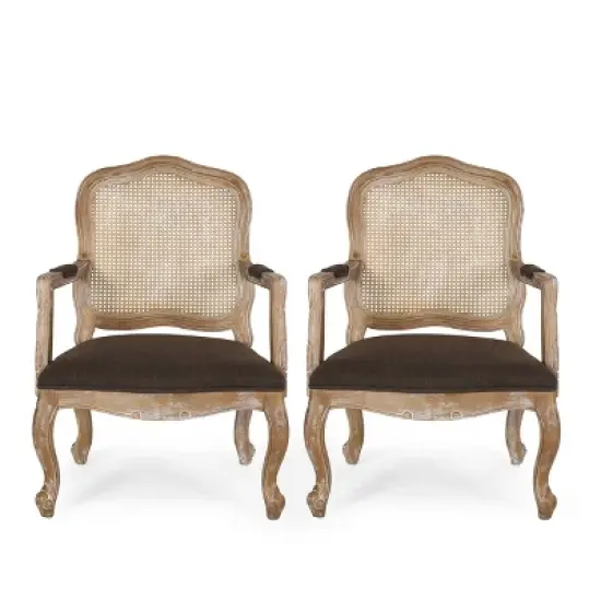 Set of 2 Andrea French Country Wood and Cane Upholstered Dining Armchairs - Christopher Knight Home image {13}
