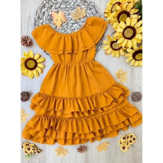 Girls Marigold Sunset Tiered Ruffle Midi Dress - Mia Belle Girls image {3}