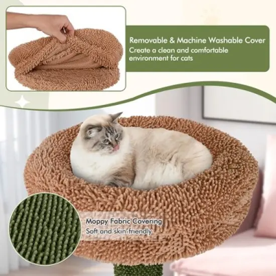 Tangkula 60" Cat Tree for Indoor Cats Cute Cat Tower w/ Sisal Scratching Posts & Rope image {7}