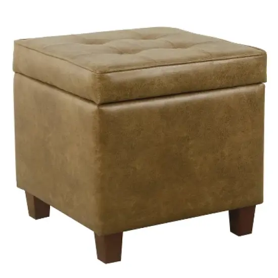 Square Tufted Faux Leather Storage Ottoman - HomePop image {12}