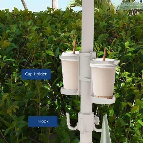 DOMETOUR 5.7' Portable Beach Umbrella with Tilt, Adjustable Height, 2 Cup Holders & Hooks, with Vented Canopy, Blue White Stripe image {5}