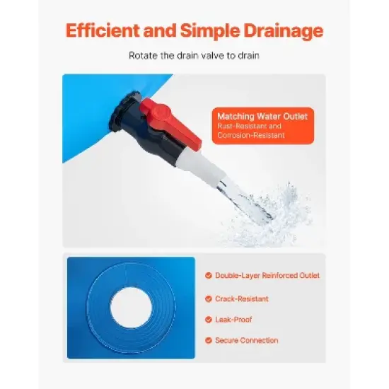 VEVOR Canvas Fish Pond, 448.8 Gal Capacity Above Ground Fish Pond, Foldable PVC Koi Tank, Round Goldfish Tank with Stable Frame and Drain Valve,Blue image {5}