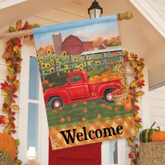 Fall Farm Welcome House Flag Pickup Truck Barn Floral 28" x 40" Briarwood Lane image {2}
