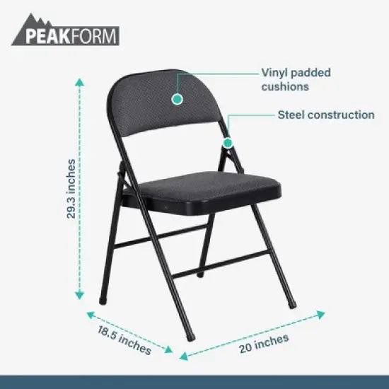 Peakform Folding Vinyl Padded Chair with Comfortable Seat Cushion, Compact, Lightweight, Easy Storage, 4 Pack, Gray Design, Black Frame image {2}