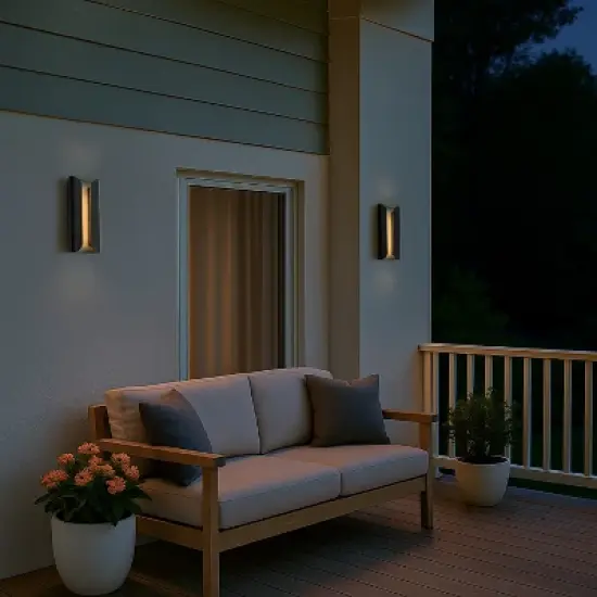 ALOADECOR H15" Matte Black Integrated LED a Wall Sconce with Acrylic Shade Modern Outdoor Wall Light with Dusk to Dawn Sensor for Garage (2 Pack) image {2}