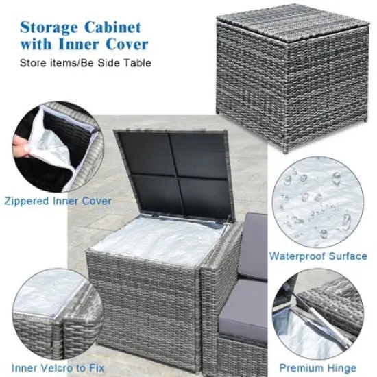 Tangkula Set of 8 Gray Rattan Wicker Sofa & Table Outdoor Cushioned Sectional Patio Furniture image {6}