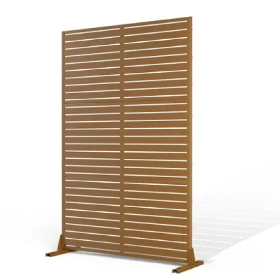 TOAOTBNBO Metal Privacy Screen with Stand, Decorative Privacy Fence Panels with Louver Pattern, Outdoor Privacy Screen for Balcony, Brown image {1}