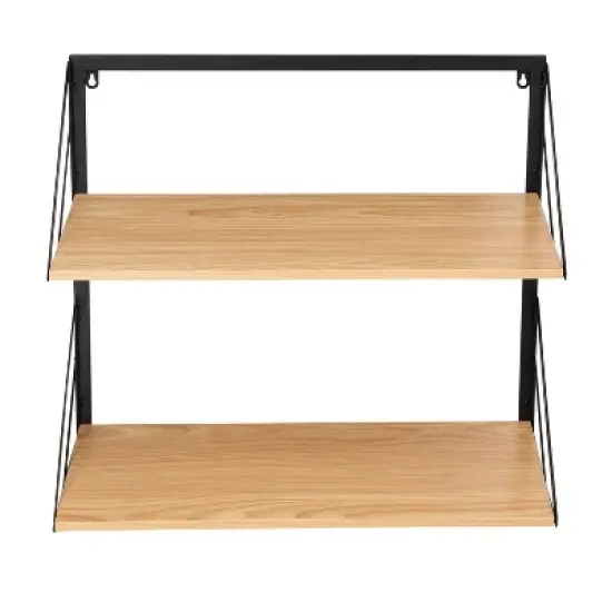 Honey-Can-Do 2 Tier Laundry Shelf with Wood Light Oak image {3}