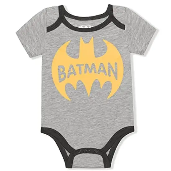 Warner Bros Boy's 4-Pack Batman Short Sleeve Baby Bodysuit Creeper, Casual Shorts, Cap and Matching Socks for Infant image {3}