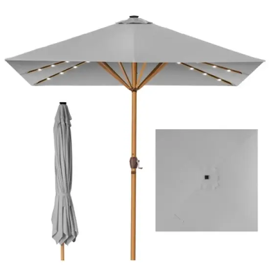 Best Choice Products 9ft Deep Square Solar LED Lighted Patio Umbrella w/ Faux Wood Texture, UV-Resistant image {10}