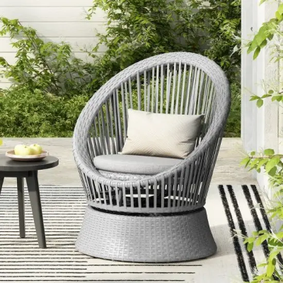 Outdoor Patio Wicker Lounge Chair, Wicker Chaise with Stylish Round Design, Lounge Chair with Iron Frame and PE Cushions-Coolbibila image {7}