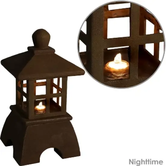 Sunnydaze 23"H Electric Resin Zen Lantern Outdoor Water Fountain with LED Lights image {2}