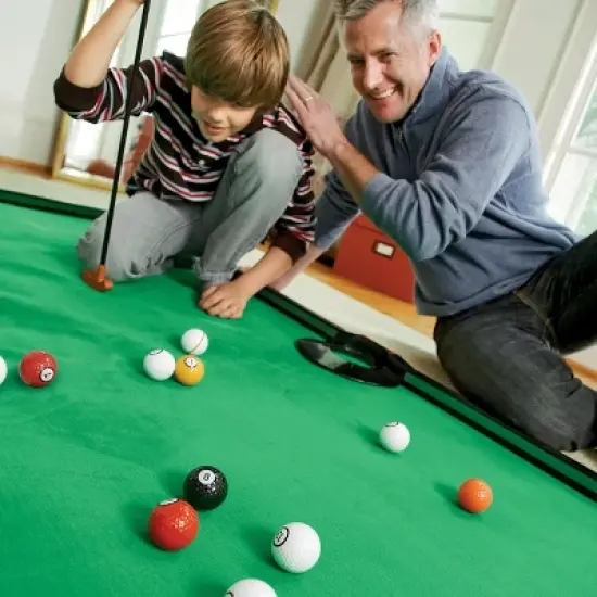 HearthSong - Golf Pool Indoor Family Game-Includes Two Golf Clubs, 16 Balls, Green Mat, and Rails for Kids image {7}