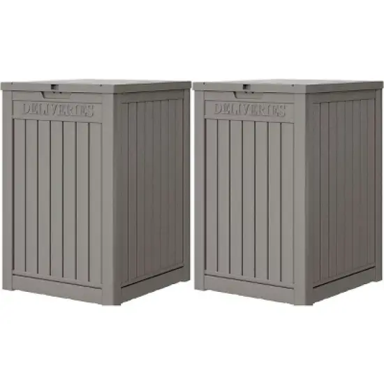 Sersper 48 Gallon Multi-Purpose Lockable Trash, Storage & Parcel Drop Box, Waterproof Resin, Brown (2 Pack) image {7}