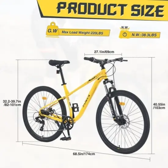NAYSAYE 27.5 Inch 8 Speed Mountain Bike with Front Suspension and Steel Frame for All Terrain Adventures, Yellow, 68.5"*27.1"*40.55" image {4}