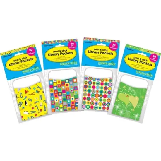 4pk 30ea Bright Colors Peel & Stick Library Pockets - Barker Creek: Teacher Supplies, Educational Teaching Aid image {5}