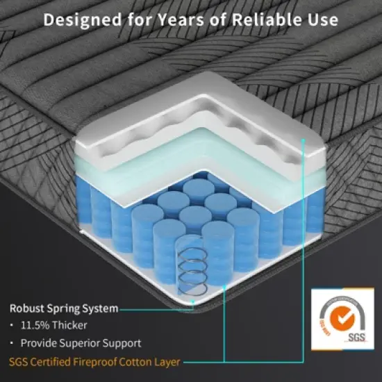 Swedrea Hybrid Mattress Breathable Medium Cooling Memory Foam Bed-in-a-Box Black image {5}