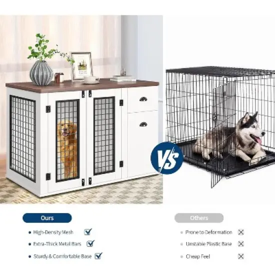 Large Dog Crate Furniture, Dog Kennel Cage for for Small to Medium Pets 44 Inch Wooden Crates Furniture Indoor Kennels with Drawers and Side Cabinets image {4}
