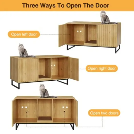 Double Room Large Cat Cabinet, Litter Box Furniture Hidden with Scratch Pad, Natural image {2}