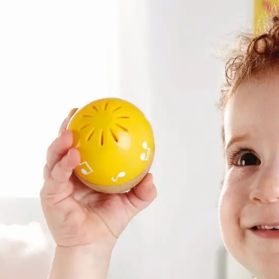 Hape Preschool Toddler Age 3 and Up 5 Piece Wood Plastic Toy Instrument Band Set with Ukuleke, Tambourine, Castanet, Rainstick, and Maraca image {2}