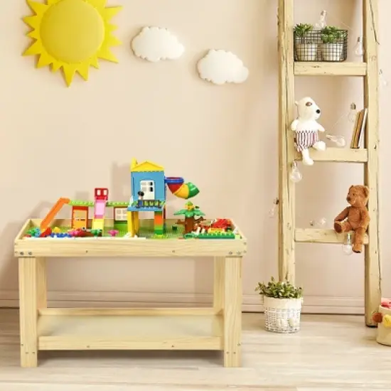Costway Solid Wood Kids Activity Play Table Block Table Multifunction W/Storage image {3}