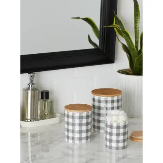 Design Imports Gray & White Buffalo Check Ceramic Canister Set/3 image {9}