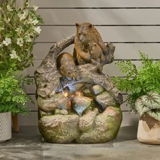 NAYSAYE Fountain Bear Family Two Tier Design with Cascading Water for Garden Patio Outdoor, Brown, 19.5"*15.75"*24.75" image {5}