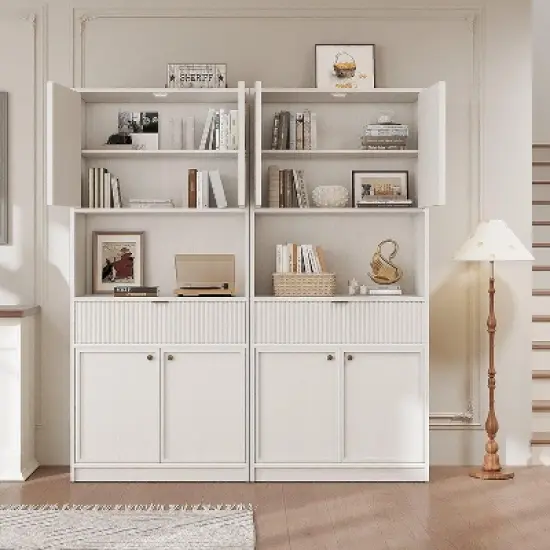 Acekool 70" Tall Kitchen Pantry Cabinet with Countertop, Fluted Doors, Adjustable Shelves, and Drawer, Freestanding Storage Cupboard image {6}