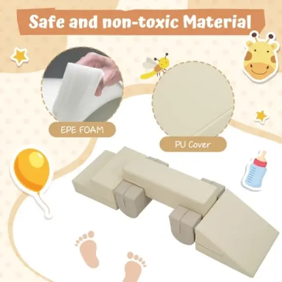 TopComfy Baby and Toddler Learning Toy Indoor Soft Foam Climber Play Set 7 in 1 for Active Play, Coffee, 32.09"*20.67"*18.5" image {3}