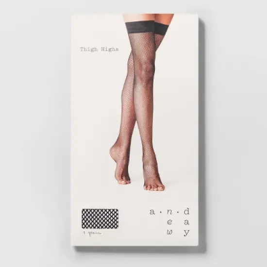 Women's Fishnet Thigh Highs - A New Day Black image {1}
