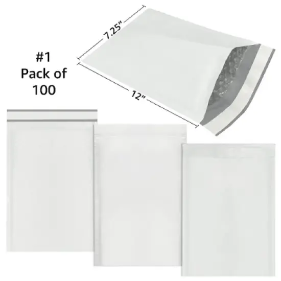 UOFFICE Pack of 200 Poly Bubble Mailer Bags 7.25"x12" #1 White Envelopes image {9}