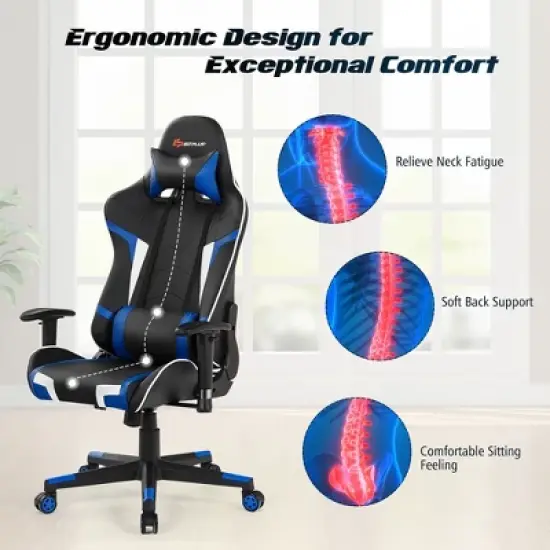 Costway X-Shaped Gaming Desk & Racing Style Massage Chair Set Home Office Black+White/Blue/Grey/Red image {7}
