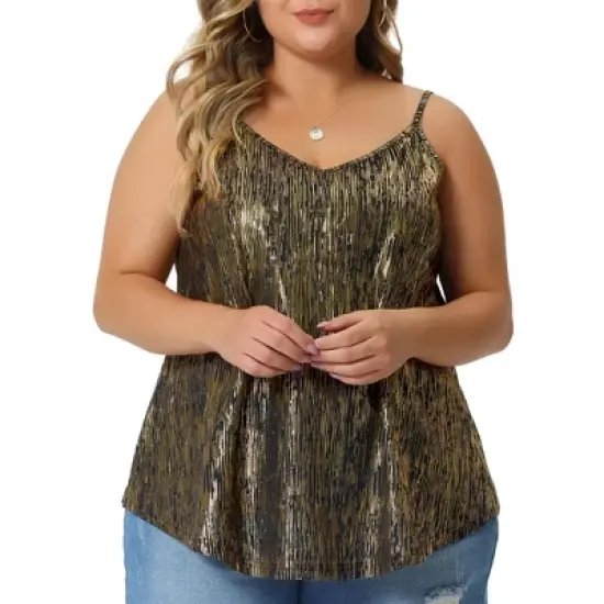 Agnes Orinda Women's Plus Size Spaghetti Strap Glitter Metallic Concert Outfits V Neck Camisoles image {1}