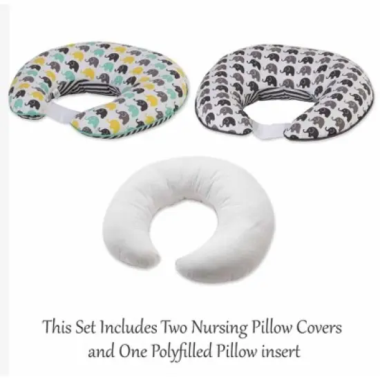 Bacati - 3 pc Elephants Mint Yellow Gray Hugster Feeding & Infant Support Nursing Pillow with 2 removable zippered covers image {3}