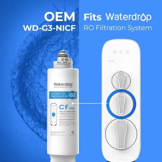 Waterdrop WD-G3-CF Filter, Replacement for WD-G3-W, WD-G3P600 and WD-G3P800-W Reverse Osmosis System, 6-month Lifetime, 2-Pack image {2}